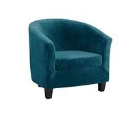 Qiden Housse Fauteuil Cabriolet et Crapaud en Velours - 2 Pièces avec Housse De Coussin - Couvre Extensible pour Club et Salon - Bleu Vert