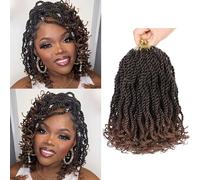 QIDESHENG Senegalese Twist Crochet Hair with Wavy Curly Ends 8Inch 8Packs Pre Looped Short Crochet Synthetic Wavy Braids for Women.(1B/30)