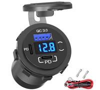 Qidoe 12V/24V Prise de Chargeur de Voiture Double 30W PD Type C et 18W QC3.0 USB Port Allume Cigare Adaptateur avec Voltmètre à Interrupteur pour Camping Car, Caravane, Camion, Bateau, Moto
