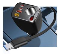 Qidoe 5 en 1 Chargeur Allume Cigare Voiture, PD 30W Câble Rétractable, 12V/24V Adaptateur Prise Allume Cigare avec Voltmètre Type-C/USB-C/USB-A pour iPhone, Android, GPS, Dash Cam