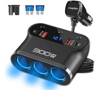 Qidoe 7-en-1 Multi Prise Allume Cigare 300W, 12V/24V Chargeur Allume Cigare USB Voiture 3 Prise Dual 30W PD et Dual 18W QC3.0 avec Voltmètre Interrupteur Charge Rapide pour Tablet/Phone/GPS