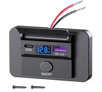 Qidoe 83W Prise USB Chargeur de Voiture: Double USB 65W PD Type-C et QC3.0 12V/24V Adaptateur Allume-Cigare avec Interrupteur et Affichage Tension/Courant pour MacBook,Portable,iPhone,GPS