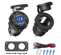 Qidoe Panneau de Prise Chargeur de Voiture 12V: 78W Aluminum 4 Port Double 30W PD & Double QC 3.0 USB 150 W Prise Allume Cigare avec Voltmètre pour 12V/24V Bateau SUV Camion Caravane Marine
