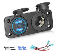 Qidoe Panneau de Prise de Chargeur de Voiture 150W: Dual QC 3.0 et Type-C PD30W Prise Allume Cigarette USB 12 Volt étanche avec Interrupteur pour 12V/24V Voiture, Bateau, Camion, Caravane, Golf Cart