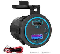 Qidoe Prise de Chargeur de Voiture USB C 65W pour Portable: 12V/24V Prise de Voiture PD 3.0 et QC 3.0 avec Interrupteur Imperméable USB 12V Charge Rapide pour Golf Cart, Camion, Bateau, Moto