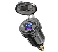 Qidoe Prise USB DIN Chargeur Rapide de Moto, Double USB QC3.0 et PD 3.0 Adaptateur Din Hella avec Voltmètre LED et Interrupteur pour 12V-24V Moto BMW Ducati Triumph et Autres Motos de Style Europ