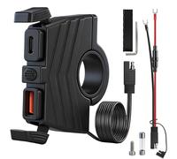 Qidoe Prise USB Moto avec 30W PD et QC 3.0, Chargeur USB Moto Imperméable avec Interrupteur et Fusible 10A, Adaptateur SAE pour Charge Rapide 12-24V - Téléphone, Samsung, GPS, Tablet