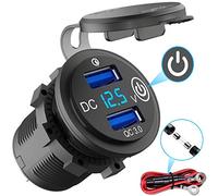 Qidoe Quick Charge 3.0 Prise de Chargeur de Voiture avec Interrupteur: Prise USB Étanche 12 Volt Adaptateur Allume Cigare avec LED Bleue Affichage de Voltmètre pour Moto Bateau Camion Caravane