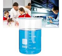 QIeAny Bécher Doseur Gradué en Verre (50~10 000 ML), Bécher Bas, Résistant À La Chaleur/échelle Transparente, Fond Plat/placé De Manière Stable, Ouverture Latérale Fendue/Facile À Verser,800ml