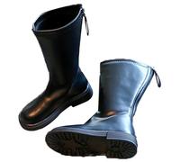 QIeAny Bottes D'équitation Pour Fille (26-36), Bottes D'équitation À Bout Rond, Fermeture Éclair Arrière/tube Haut, Respirant/sans Frottement Des Pieds, Pour Le Printemps Et L'automne,30,Black