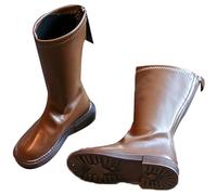 QIeAny Bottes D'équitation Pour Fille (26-36), Bottes D'équitation À Bout Rond, Fermeture Éclair Arrière/tube Haut, Respirant/sans Frottement Des Pieds, Pour Le Printemps Et L'automne,36,Brown