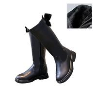 QIeAny Bottes D'équitation pour Fille (27-37), Doublure en Peluche, Fermeture Éclair Latérale/Noeud Papillon, Tube Central, Semelle en Caoutchouc, Facile À Mettre Et À Enlever, pour l'hiver,37,Black
