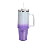 Qiebenav Gobelet isotherme de 1,1 l en acier inoxydable avec poignée et couvercle à paille, grande tasse de voyage anti-fuite (blanc)