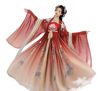 QIeCny Robe Hanfu Vintage pour Femme (Tailles S À XL), Jupe Traditionnelle Chinoise (45-70 Kg), Châle Et Jupe Assortis, Broderie Raffinée,L,Red