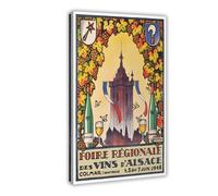 QIENAZIO Impression sur toile vintage avec foire régionale du vin d'Alsace - Décoration murale pour chambre à coucher, bureau - 30 x 45 cm