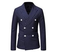 Qienjn Blazer Hommes Rayé Mode Double Boutonnage Hommes Costume Slim Fit Type De Mariage Hôte Fête d'affaires Casual Haute Qualité Nouveau Hommes Veste, A-navy, L