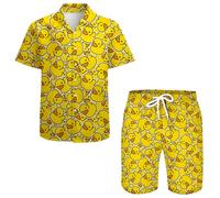 QiErDesign Chemises hawaïennes décontractées à boutons manches courtes pour homme - Ensemble chemises et shorts imprimés - Costumes de plage Hawaï, Large