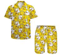 QiErDesign Chemises hawaïennes décontractées à boutons manches courtes pour homme - Ensemble chemises et shorts imprimés - Costumes de plage Hawaï, Large