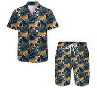QiErDesign Chemises hawaïennes décontractées à manches courtes pour homme - Ensemble de chemises imprimées - Costumes de plage hawaïens, Tigre tropical, Large