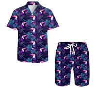 QiErDesign Chemises hawaïennes décontractées à manches courtes pour homme - Ensemble de chemises imprimées - Costumes de plage hawaïens, Fleur tropicale, XX-Large