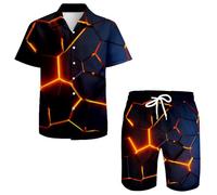 QiErDesign Chemises hawaïennes pour hommes décontractées à boutons manches courtes - Ensemble chemises et shorts imprimés - Costumes de plage Hawaï, Medium