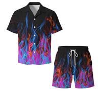 QiErDesign, Ensemble de chemises hawaïennes pour homme, manches courtes, boutonnées, décontractées - Short imprimé - Costumes de plage hawaïens, Medium