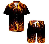 QiErDesign, Ensemble de chemises hawaïennes pour homme, manches courtes, boutonnées, décontractées - Short imprimé - Costumes de plage hawaïens, X-Large