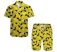 QiErDesign, Ensemble de chemises hawaïennes pour homme, manches courtes, boutonnées, décontractées - Short imprimé - Costumes de plage hawaïens, X-Large