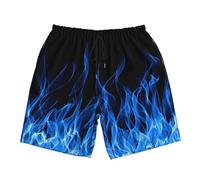 QiErDesign Short de bain pour homme à séchage rapide imprimé 3D avec poches, doublure en maille fraîche, Flamme bleue., Medium