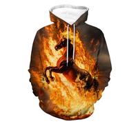 QiErDesign Sweat à capuche camouflage drapeau américain 3D fantaisie graphique sweat à capuche pour homme femme, Cheval de feu, XX-Large