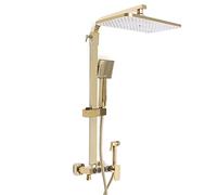 QIERF Ensemble de douche à effet pluie doré - Kit complet avec tête rotative - Hauteur réglable - Vous pouvez choisir entre quatre types d'eau
