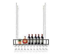 QIERF Étagère de plafond - Étagère à vin flottante - 2 couches - Porte-bouteille de vin industriel - Étagère de plafond en métal noir pour bar café cuisine (noir, 110 x 25 x 22 cm)