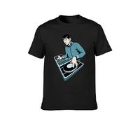 QIESHEOK DJ Spock Dance Music Decks Turntable Unisex 100% Cotton Short-Sleeve T-Shirts Black M