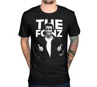 QIESHEOK Happy Days The Fonz Graphic TV Series Retro Fonzarelli Unisex 100% Cotton Short-Sleeve T-Shirts Black M