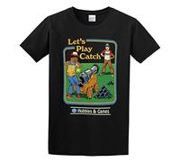 QIESHEOK Let's Play Catch Unisex 100% Cotton Short-Sleeve T-Shirts Black XL