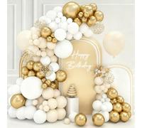 QIFU Arche Ballon Blanc et Or - 102pcs Kit Arche Ballon Anniversaire Doré et Blanc Beige Ballon Confettis Mariage Dorés pour Anniversaire Eid Mubarak Decorations 2026 Bapteme Mariage Baby Shower
