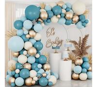 QIFU Arche Ballons Anniversaire Bleu - 115pcs Kit Arche Ballon Helium Anniversaire Bluey Blanc Or Guirlande Ballons Blanc Or pour Baby Shower Anniversaire Decoration Bapteme Garcon Welcome Baby Boy