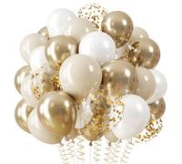 QIFU Ballon Blanc Doré, 12 Pouces Ballons Anniversaire Blanc Nacré Beige Ballons Confetti Doré Pour Madame Ballon Anniversaire Fiançailles Mariage Décoration EID Mubarak Ramadan Decoration Baby Shower