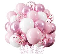 QIFU Ballon Rose Et Blanc, 12 Pouces Ballons Anniversaire Metallic Rose Blanc Ballons Confetti Pour Décoration Anniversaires Femme Fille Baby Shower Gender Reveal Fete Bapteme Mariage Birthday