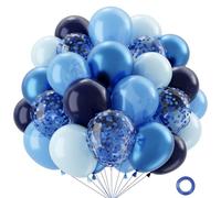 QIFU Ballons Anniversaire Bleu-52 Pièces 12 Pouces Ballon Blue Marine Macaron Bleu Pastel Et Ballon Helium Bleu Métallisés Ballon Confettis Pour Decoration Anniversaire Baby Shower Bapteme Mariage