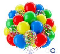 QIFU Ballons d'Anniversaire Colorés-50Pcs, Ballon Bleu Vert Rouge Jaune Latex Ballon Helium,Ballons Confettis Pour Deco Anniversaire Mariage Baby Shower Gender Reveal Mongolfiere Decoration