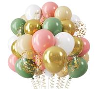 QIFU Ballons Rose Vert Or, 12 Pouces Ballons Anniversaire Vert Sauge Doré Helium Ballon Confettis Or Pour Birthday Mariage Décoration Anniversaire Fête Prénatale Déco Anniversair Bapteme Gender Reveal
