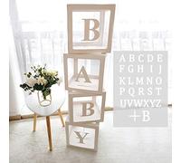 QIFU Cube Baby Shower Boîte Ballon - 4 Pièce Cube Ballon Lettres Avec "B+A-Z", Boîte Transparente Ballons pour Baby Shower Decorations, Anniversaire 1 An, Nom du Bébé, Oh Baby Deco, Bébé Fête