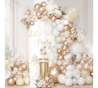 QIFU Kit Arche Ballons Doré Blanc, 113Pcs Guirlande Anniversaire Ballons Beige Et Champagne Or Ballon Bobo Pour Birthday Madame Ballon Anniversaire Fiançailles Mariage Décoration EID Mubarak Ramadan