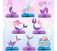 QIFU Lot de 8 décorations de fête sirène, centre de table sirène, décoration de table en nid d'abeille pour filles, décoration de fête sur le thème des papillons pour filles, anniversaire, fête