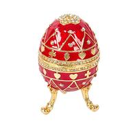 Qifu peinte à la main Œuf Fabergé Style décoratif à charnière Bijoux Boîte à bijoux Cadeau unique pour la décoration de la maison Rouge