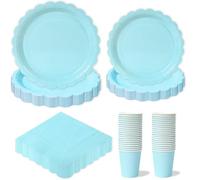 QIFU Vaisselle Jetable Anniversaire Bleu - 96pcs Assiettes Jetable Anniversaire Bluey Assiette Carton, Gobelets, Serviettes pour Decoration Baby Shower Garcon Decoration Anniversaires(24 Invités)