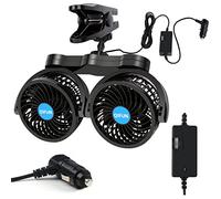 QIFUN Ventilateur de voiture réglable à double tête 12 V 360 ° rotatif de 4 pouces avec clip de voiture pour siège avant/arrière, passager, voiture, refroidisseur essentiel avec réglage de