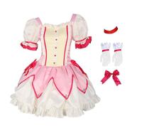 Qigmhua Costume de cosplay Kaname Madoka - Robe uniforme avec gants, chaussettes, Halloween, carnaval, fête, jeu de rôle - Pour femme