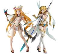 Qigmhua Figurine d'illustration anime 3ème Villager Lincia Elfe Village 6ème Villager Melmu Statue de peinture originale avec harpe pose debout PVC Elfe Fille Figurines Modèle Décoration Cadeau